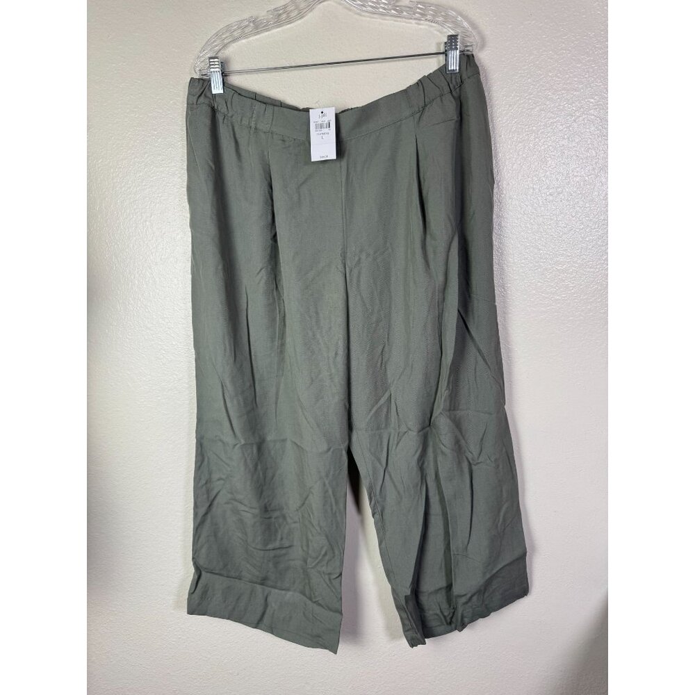 NEW J. Jill Womens Peatmoss Green Wide Leg Tencel Capri‎ Pants Size Large Green